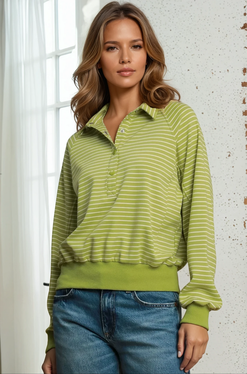 Henley Style Striped Sweatshirt