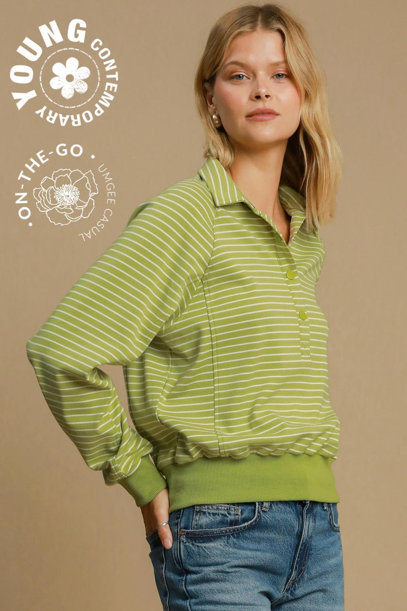 Henley Style Striped Sweatshirt