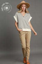 Striped Luxe Knit Polo Top