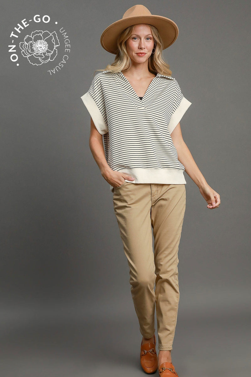 Striped Luxe Knit Polo Top