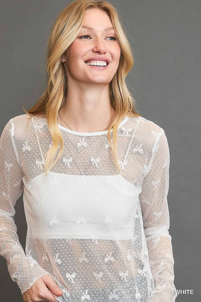 Ribbon Pattern Lace Top - White