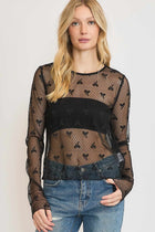 Ribbon Pattern Lace Top - Black