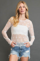 Ribbon Pattern Lace Top - White