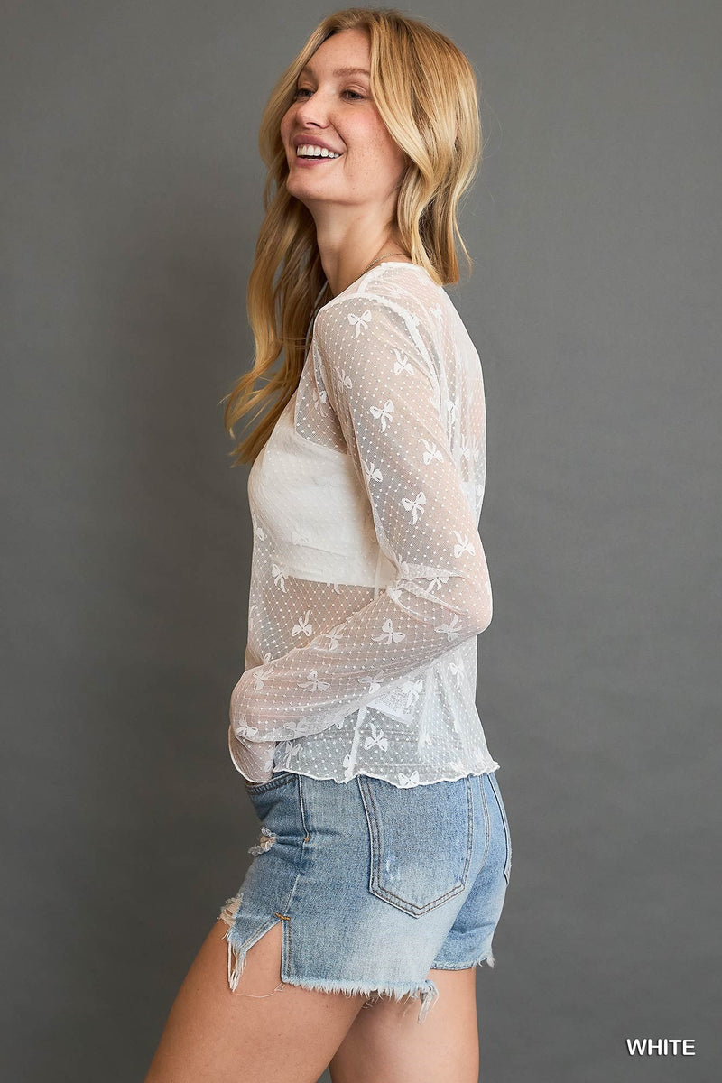 Ribbon Pattern Lace Top - White