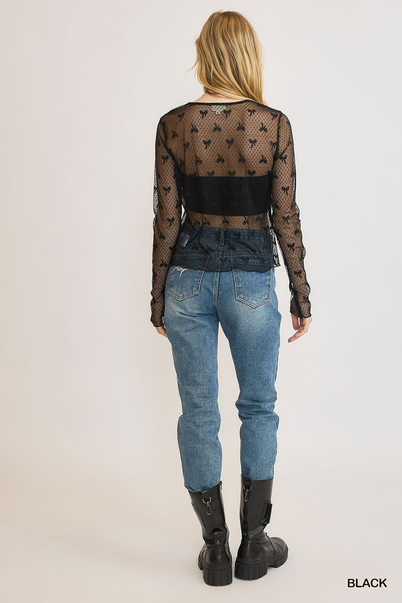 Ribbon Pattern Lace Top - Black