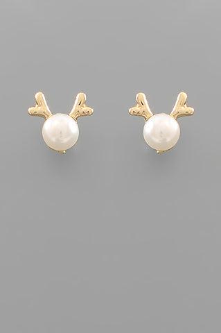 Reindeer Pearl Studs - Gold