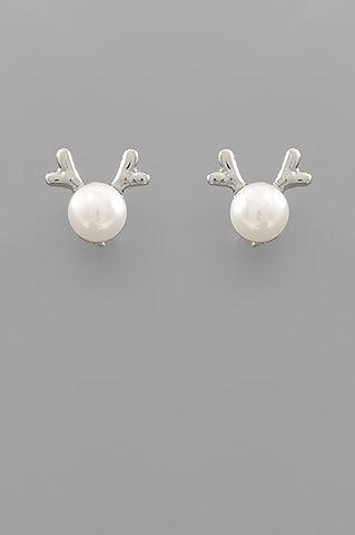 Reindeer Pearl Studs - Silver