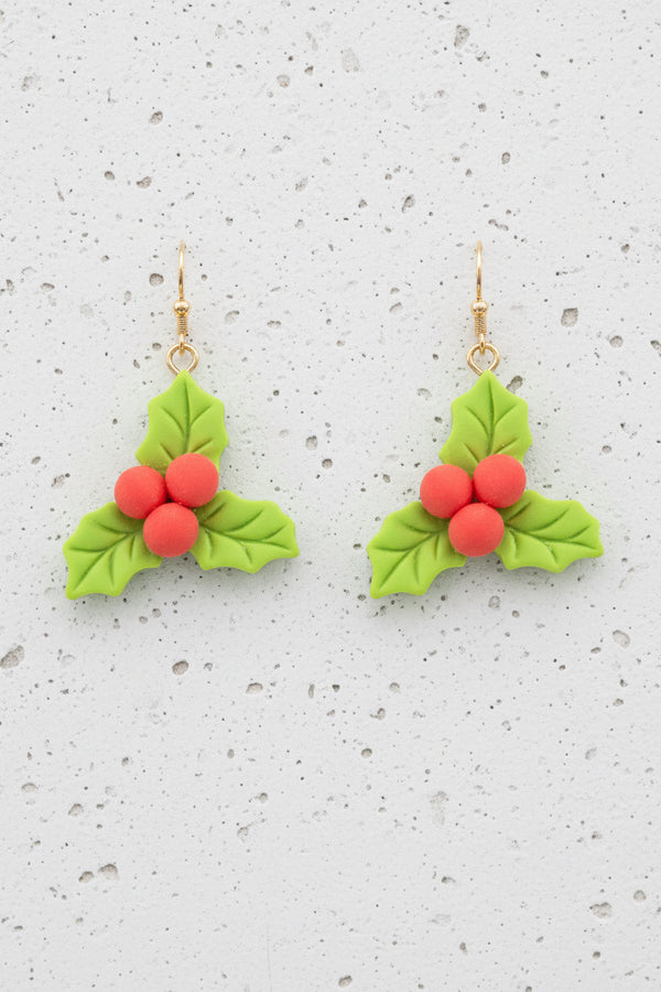 Holly Leaf Clay Earrings