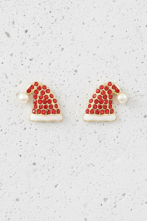 Pave Santa Claus Hat Earrings