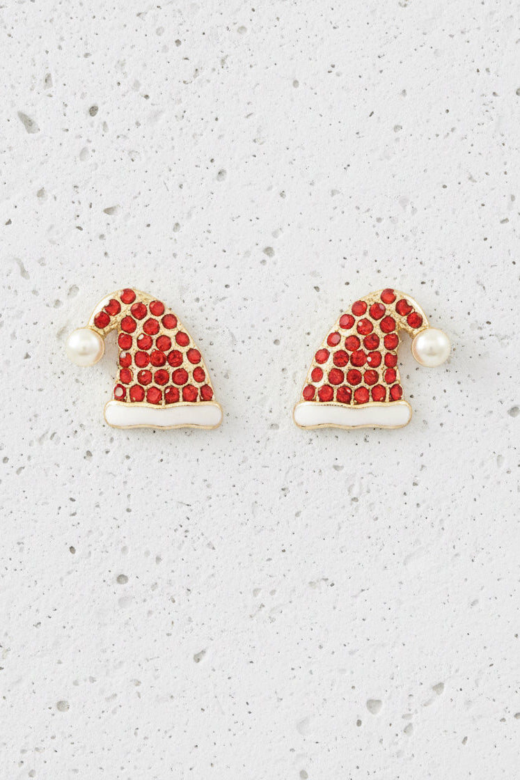 Pave Santa Claus Hat Earrings