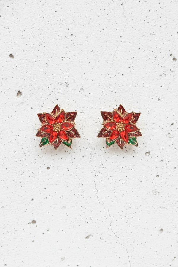 Poinsettia Flower Stud Earrings