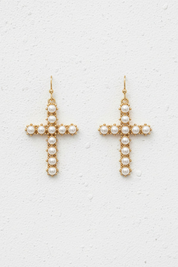 Pearl Cross Earrings