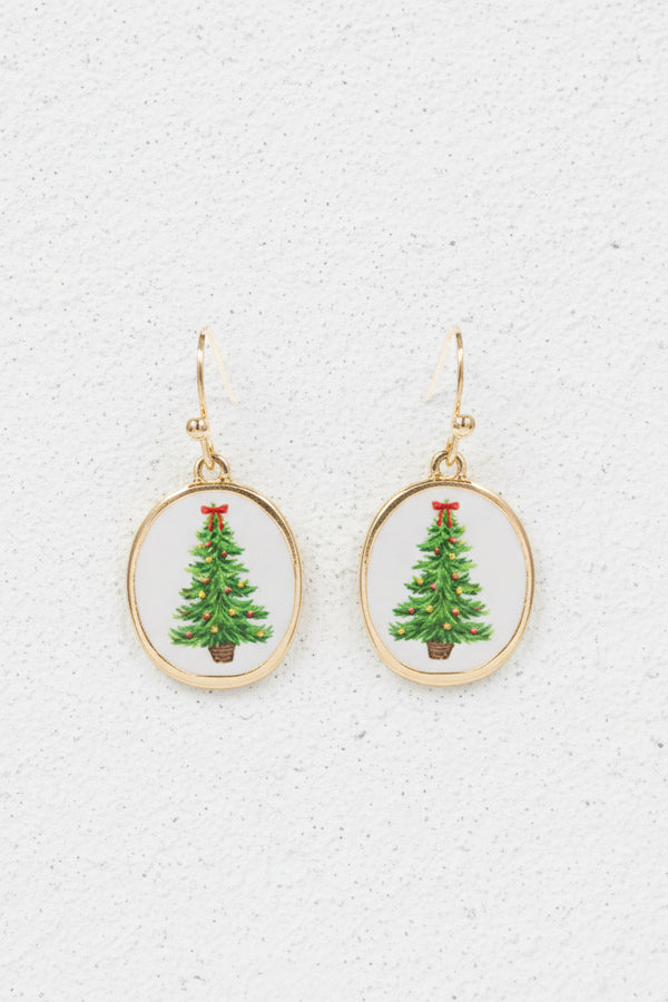 Round Christmas Tree Earrings