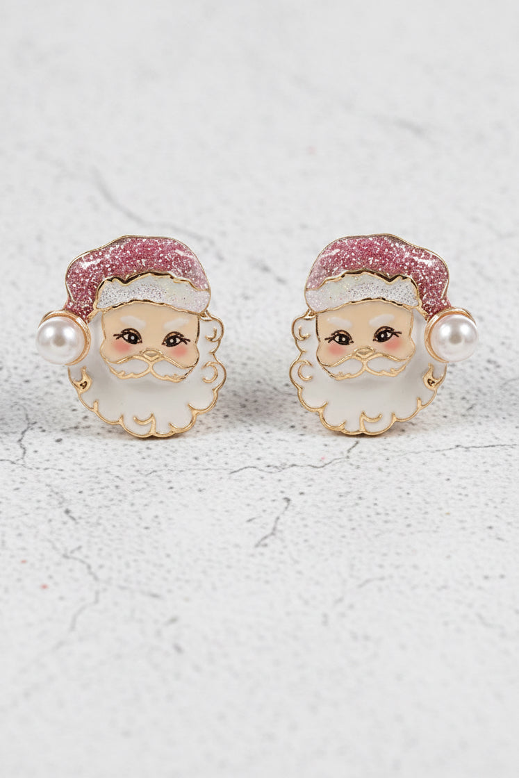 Pink Santa Claus Enamel Studs
