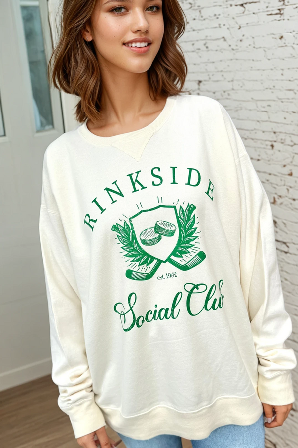 Rinkside Social Club Garment Dyed Crew - Ivory/Green