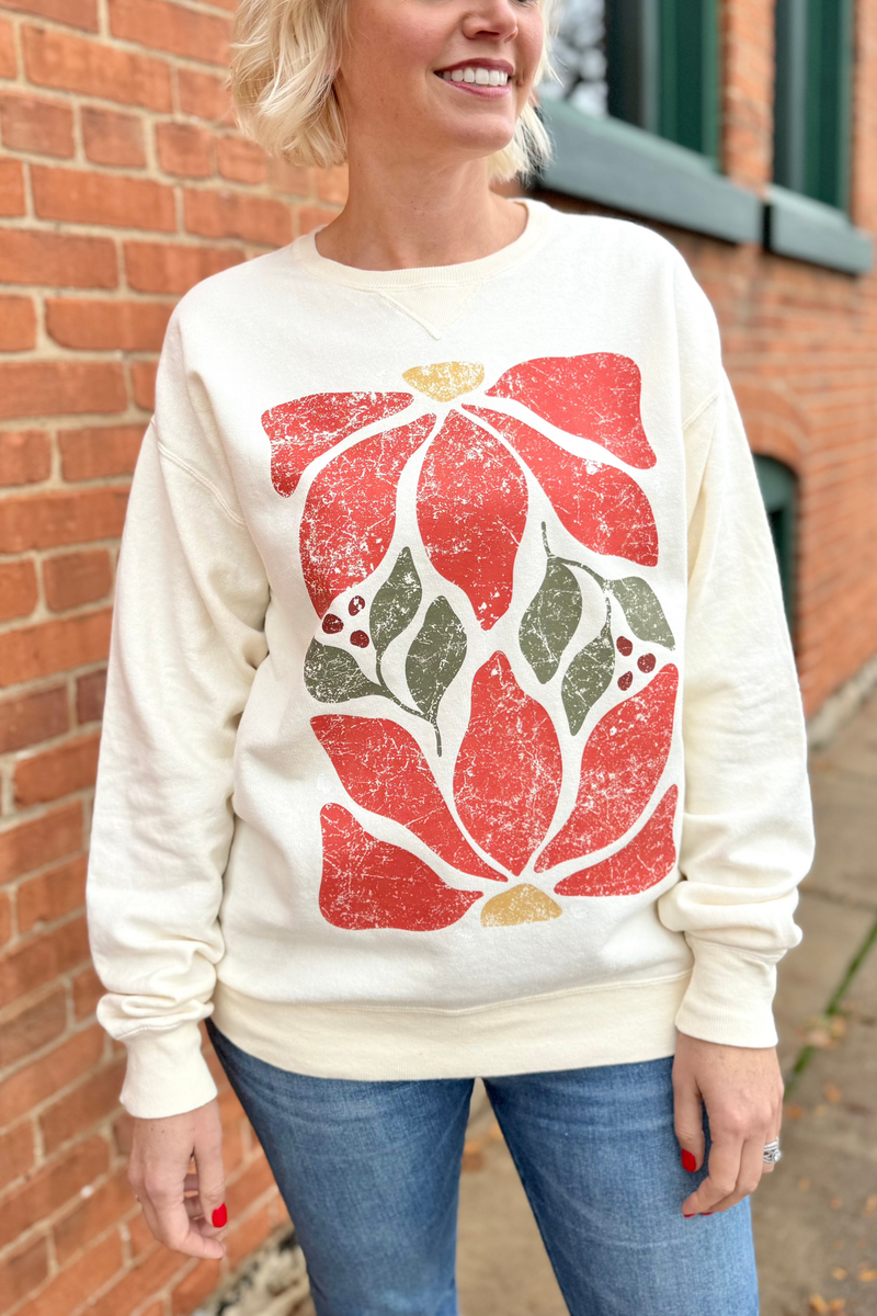 Christmas Floral Garment Dyed Crewneck