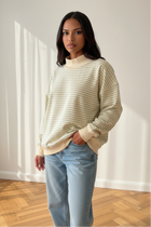 Striped Mock Neck Sweatshirt - Ivory/Green