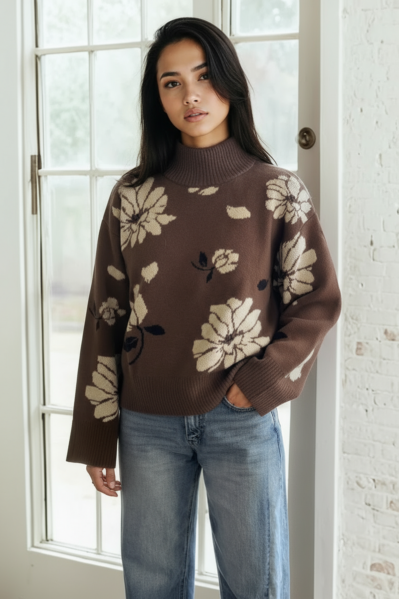 Floral Mock Neck Sweater