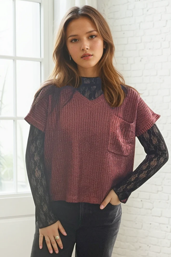 V-Neck Metallic Sweater