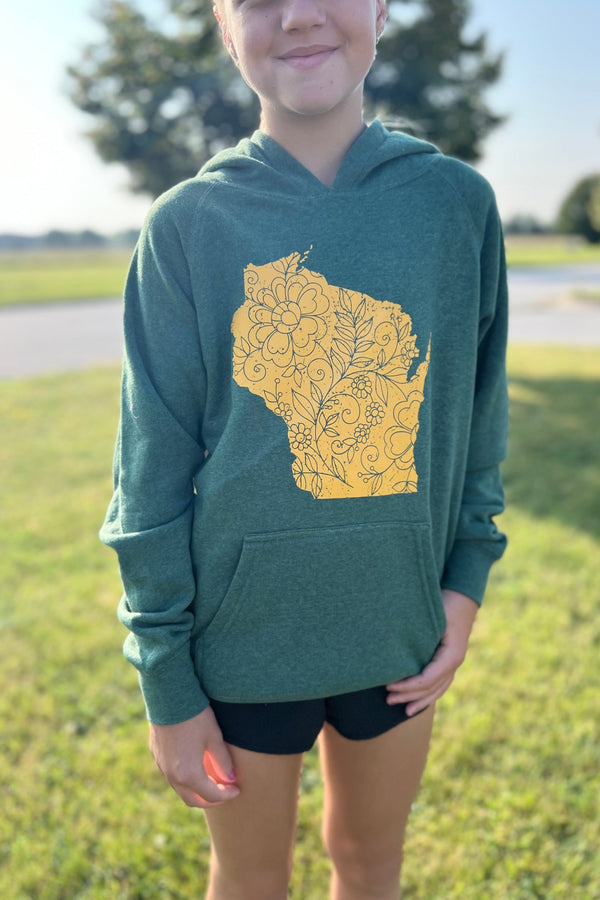 Girl's Graphic Hoodie - WI Dark Green