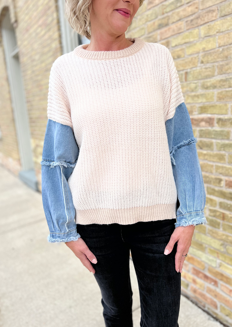 Denim Sleeve Sweater