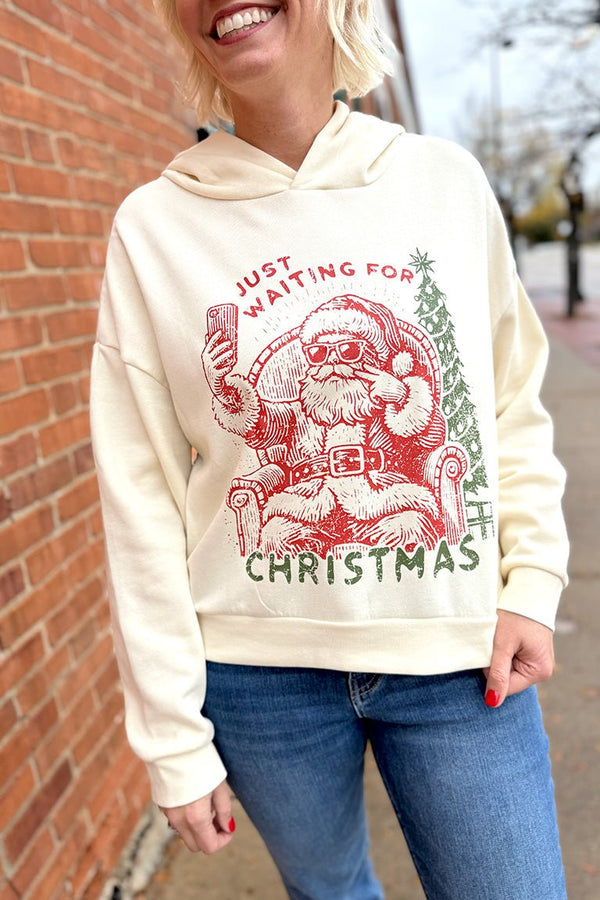 Waiting for Christmas Crop Hoodie - Ivory