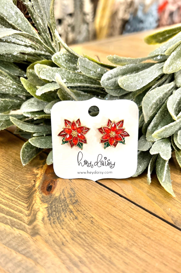 Poinsettia Flower Stud Earrings