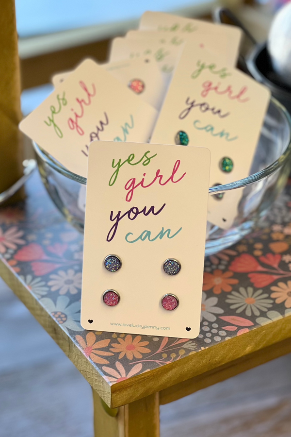 Girl's Yes Girl Studs - 2 Set Assorted