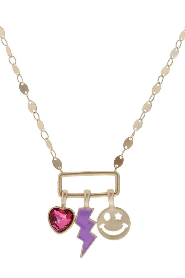 Charm Necklace - Heart/Lightning/Happy