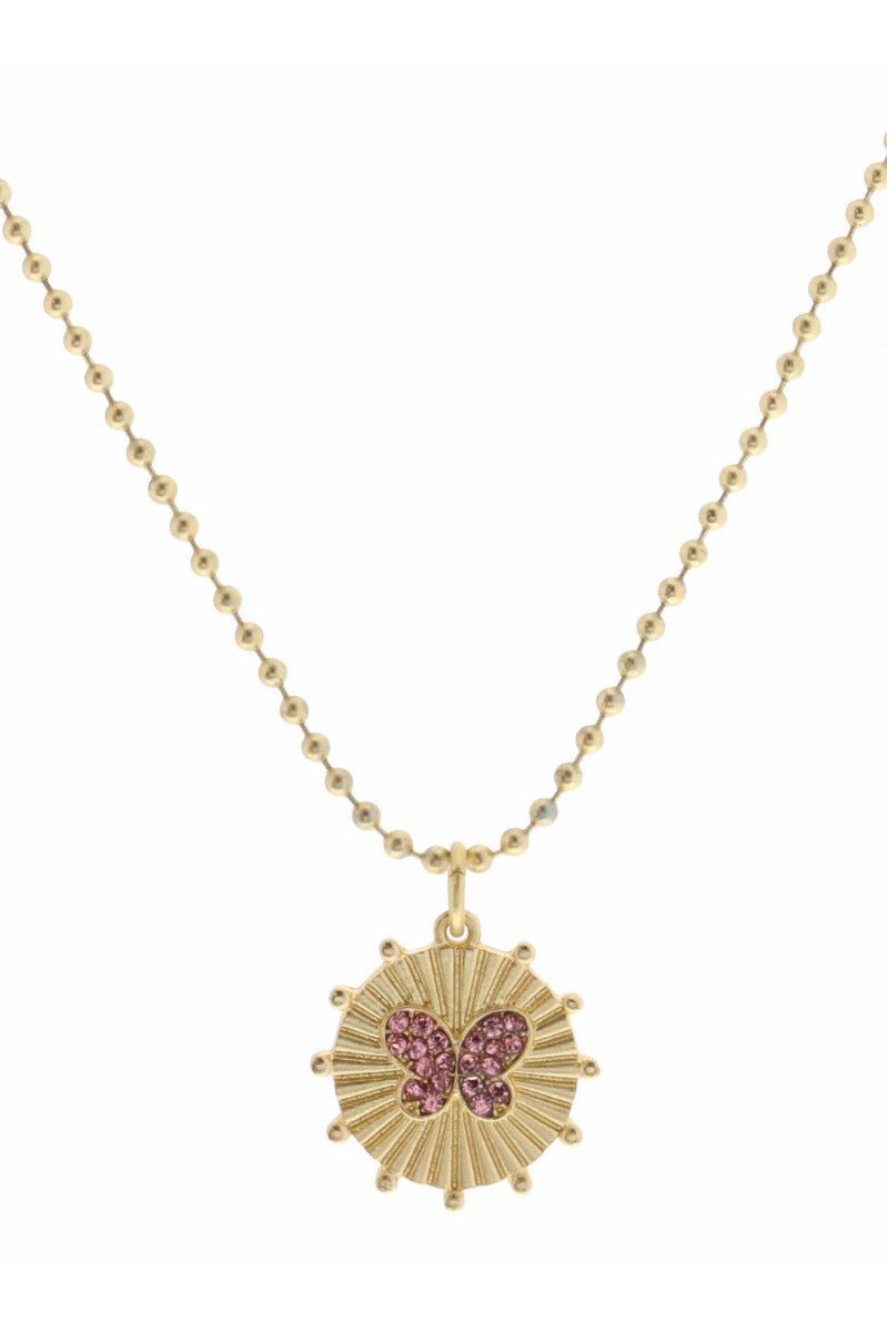 Gold Disk Butterfly Necklace