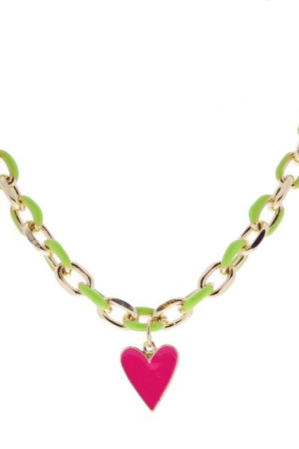 Enamel Chain Heart Necklace