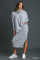 Ribbed Knit Long Sleeve Cowl - Grey