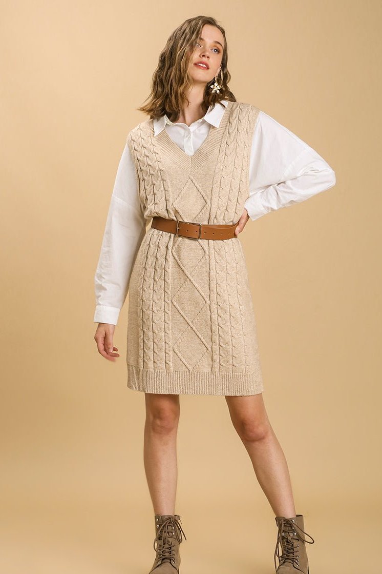 Sweater Vest Dress - Latte