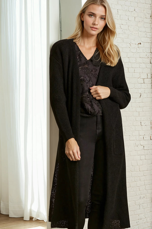 Lightweight Open Long Cardigan - Black