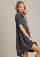 Mineral Wash Collared Mini Dress