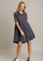 Mineral Wash Collared Mini Dress