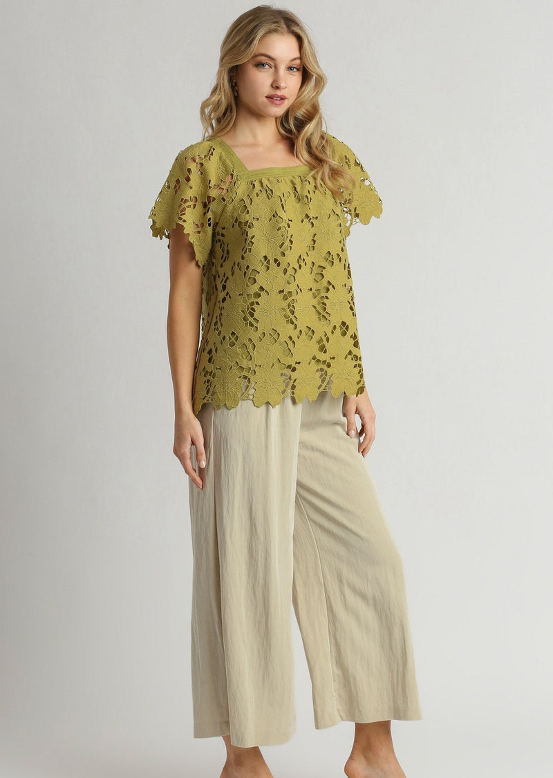 Lace Solid Top - Avocado