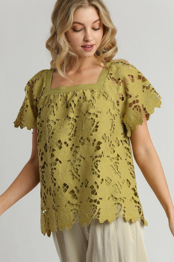 Lace Solid Top - Avocado