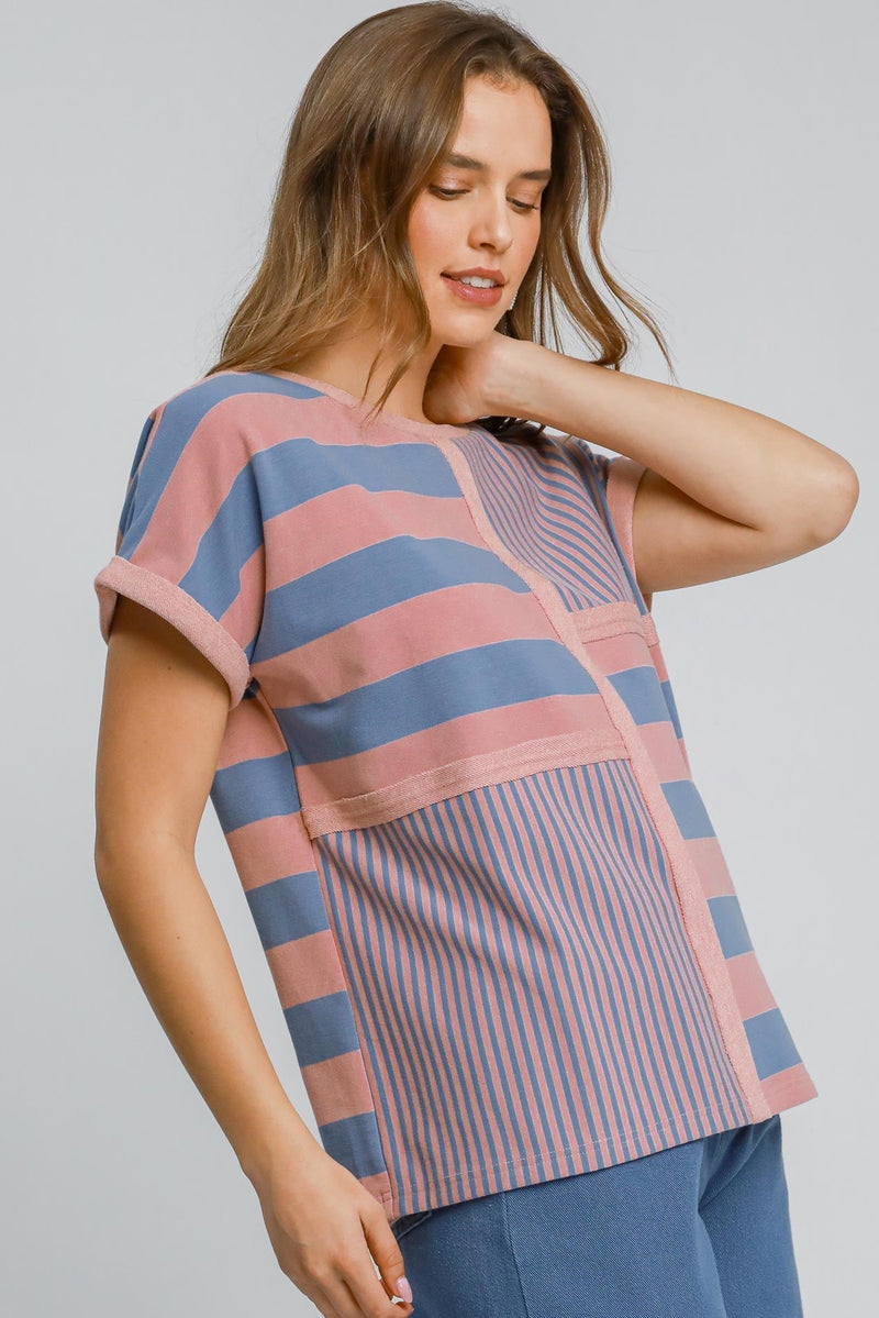 Mixed Stripe Oversized Top