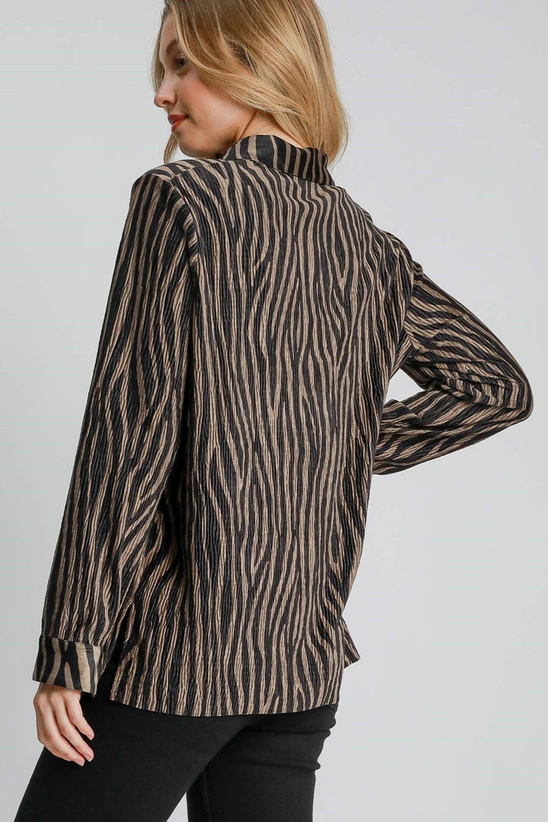 Zebra Print Pleated Top