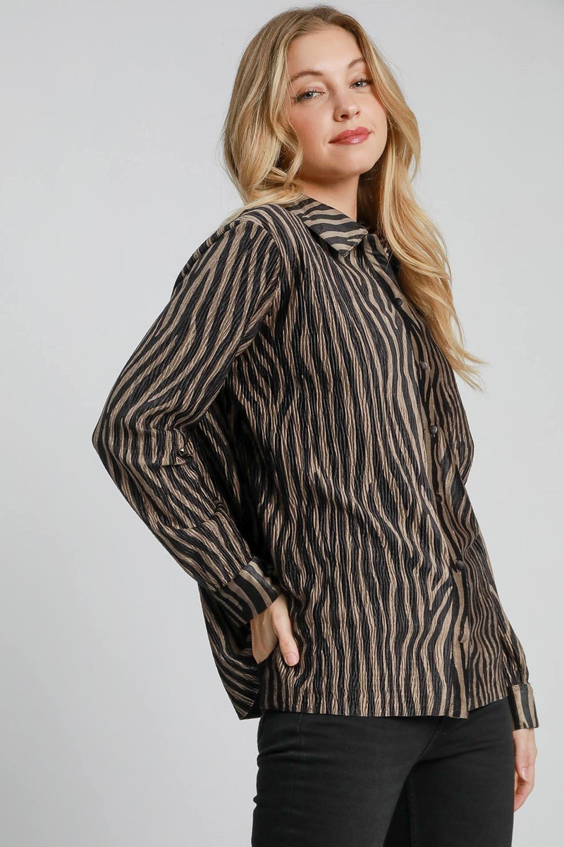 Zebra Print Pleated Top