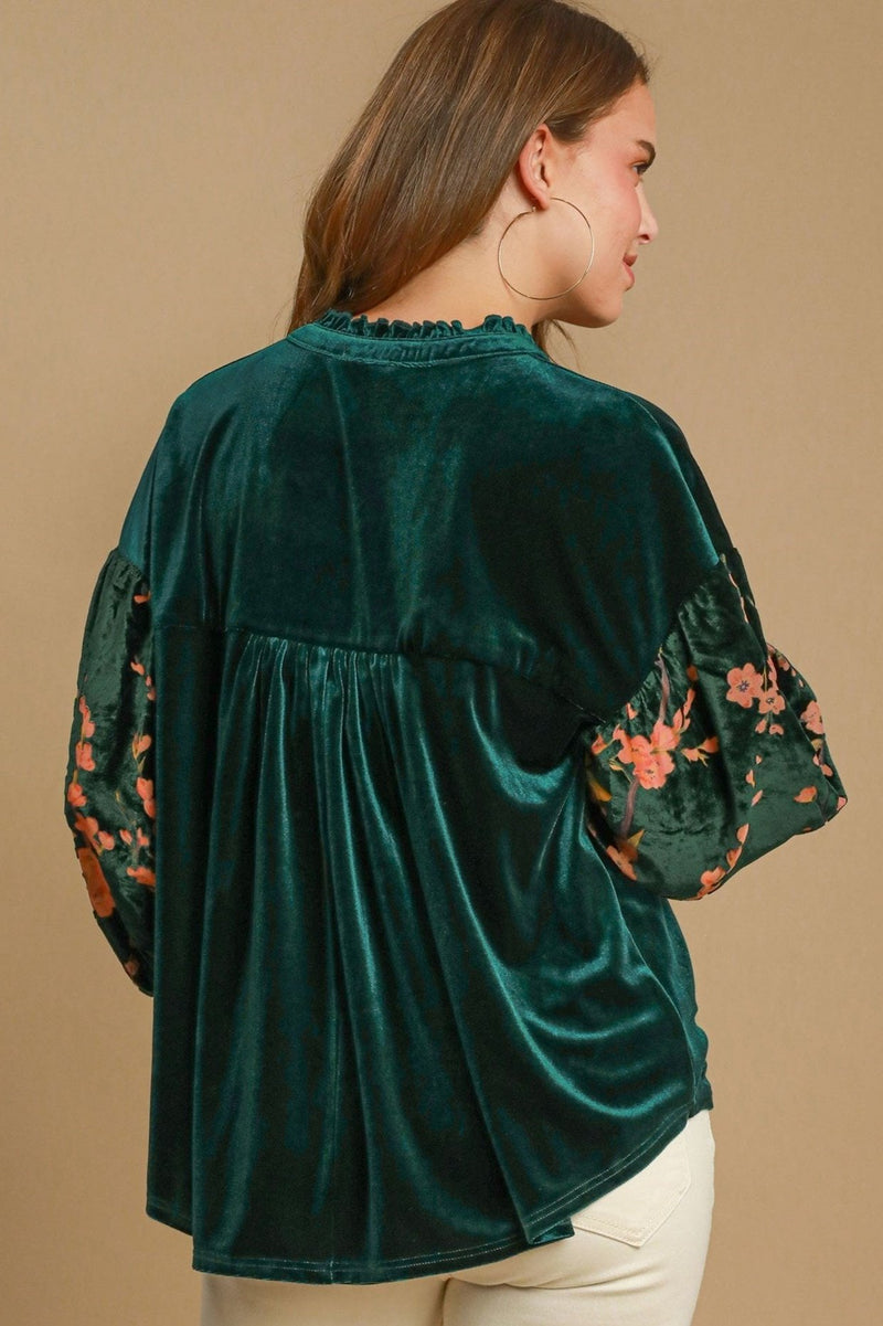 Print Sleeve Velvet Top