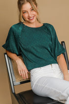 Rhinestone Satin Top - Teal Green