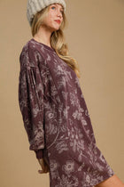 French Terry Floral Dress - Plum