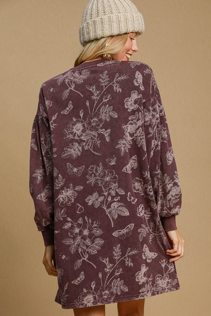 French Terry Floral Dress - Plum