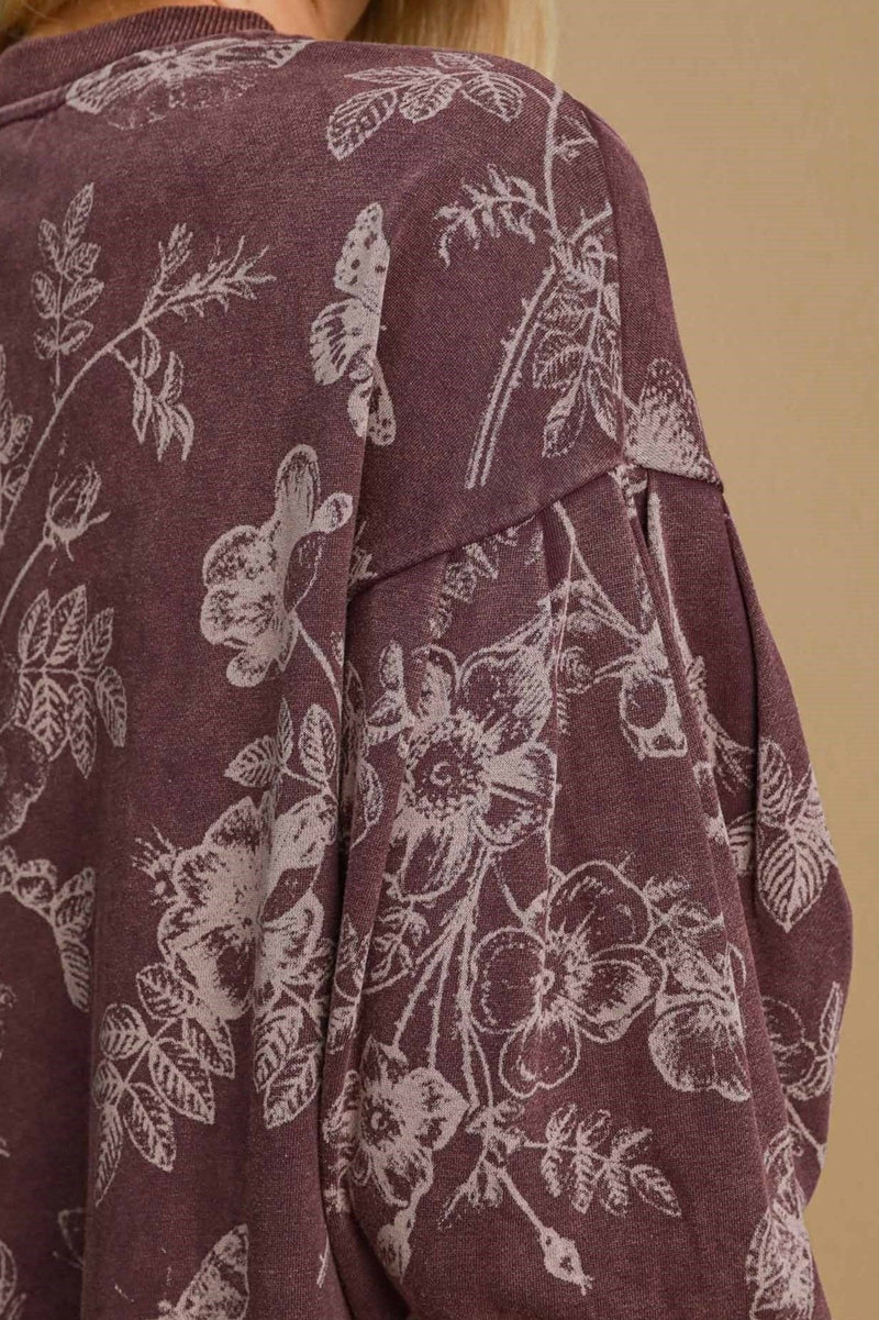 French Terry Floral Dress - Plum