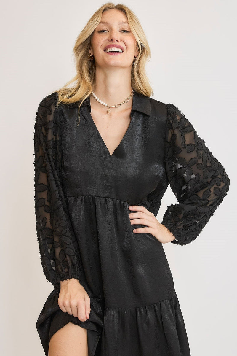 Detail Sleeve Black Dress