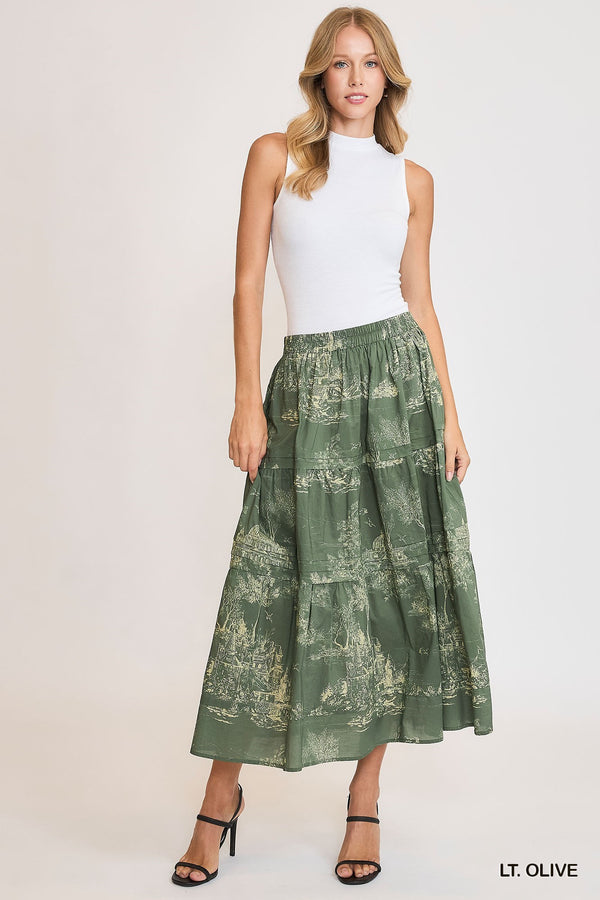 Landscape Print Maxi Skirt