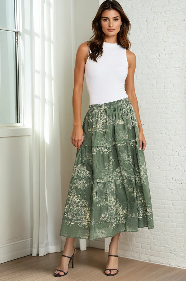 Landscape Print Maxi Skirt