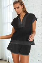 Waffle Knit Mineral Wash Half-Zip - Black